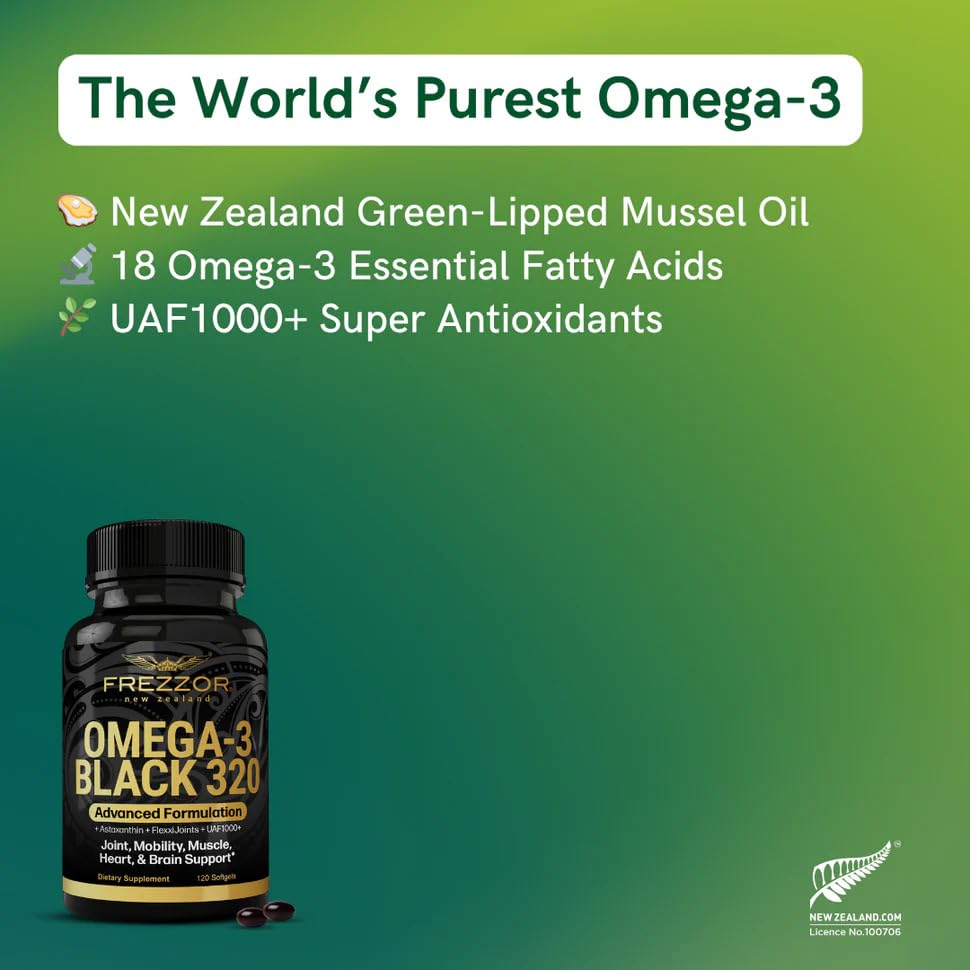 FREZZOR Omega 3 Black - Green Lipped Mussel Oil Softgel, 320 Count