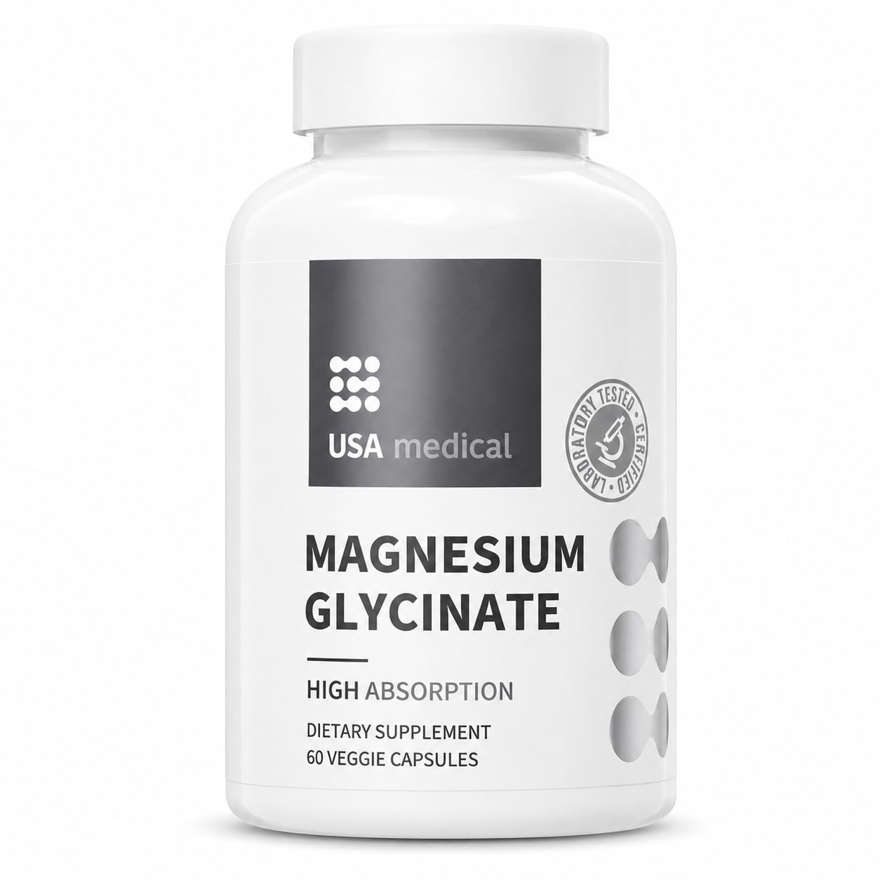 USA Medical Magnesium Glycinate 350 mg Vegetable Capsule, 60 Count