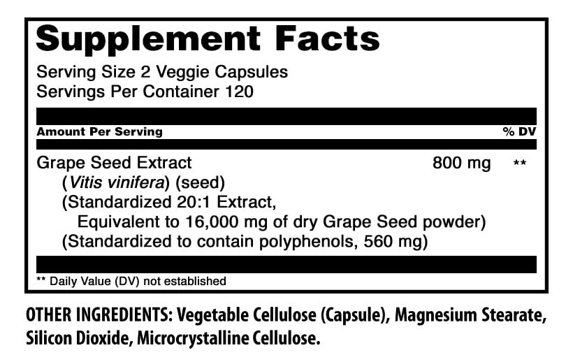 Amazing Nutrition Grape Seed 800 Mg Standardized 20:1 Extract Capsules 240 Count