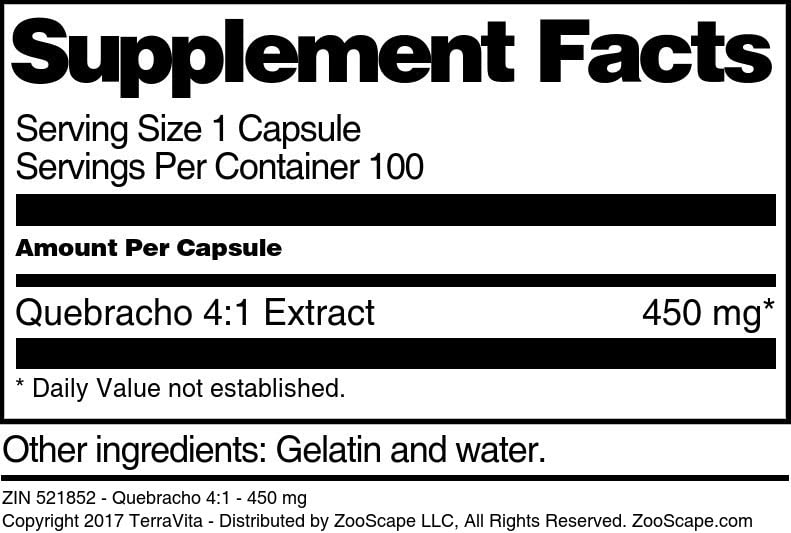 Terravita Quebracho 4:1-450 mg Capsules 100 Count