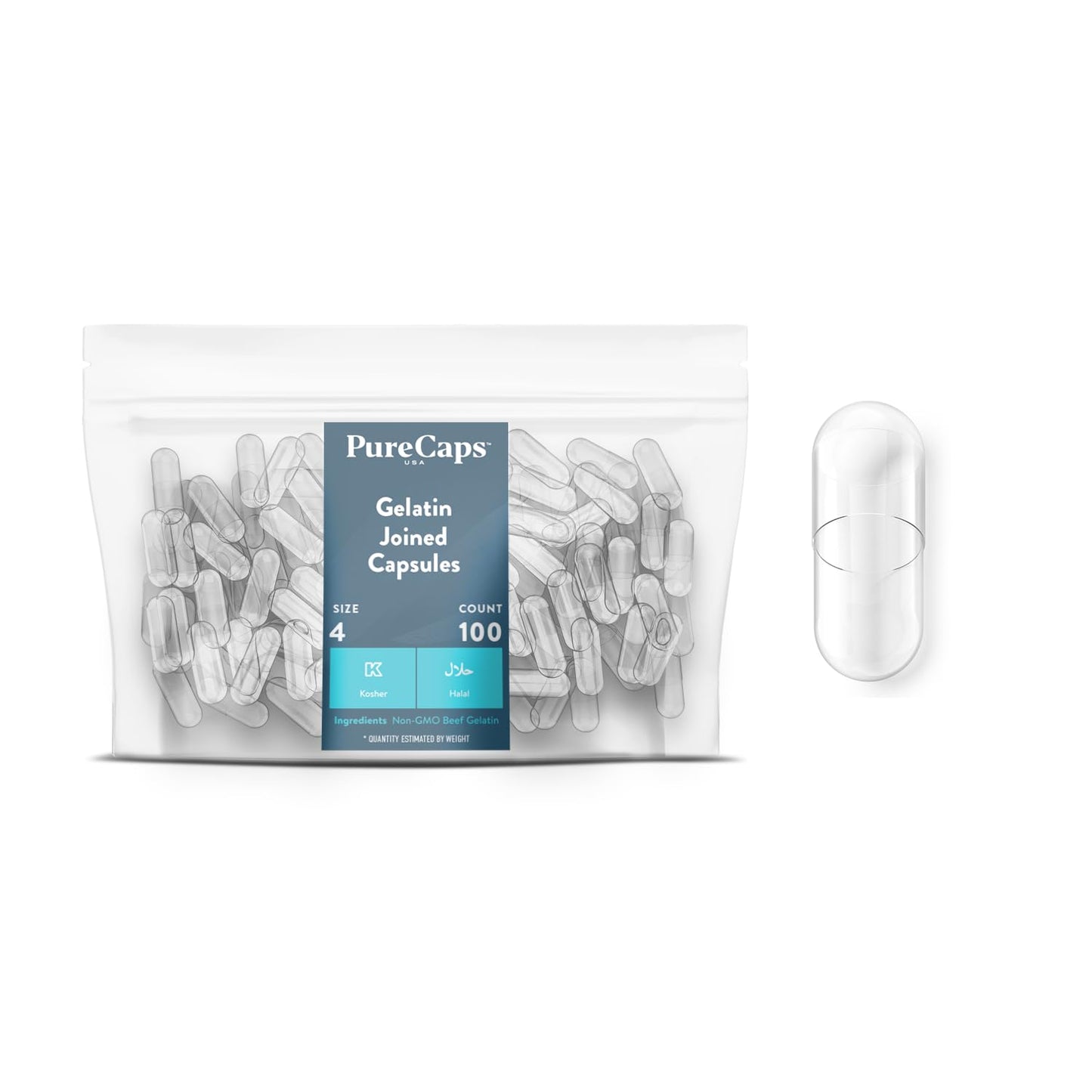 PureCaps USA Empty Gelatin Capsules Size 4, 100 Capsules