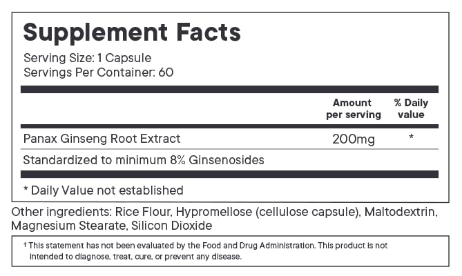 Illuminate Labs Panax Ginseng Extract 200 mg Capsules, 60 Count