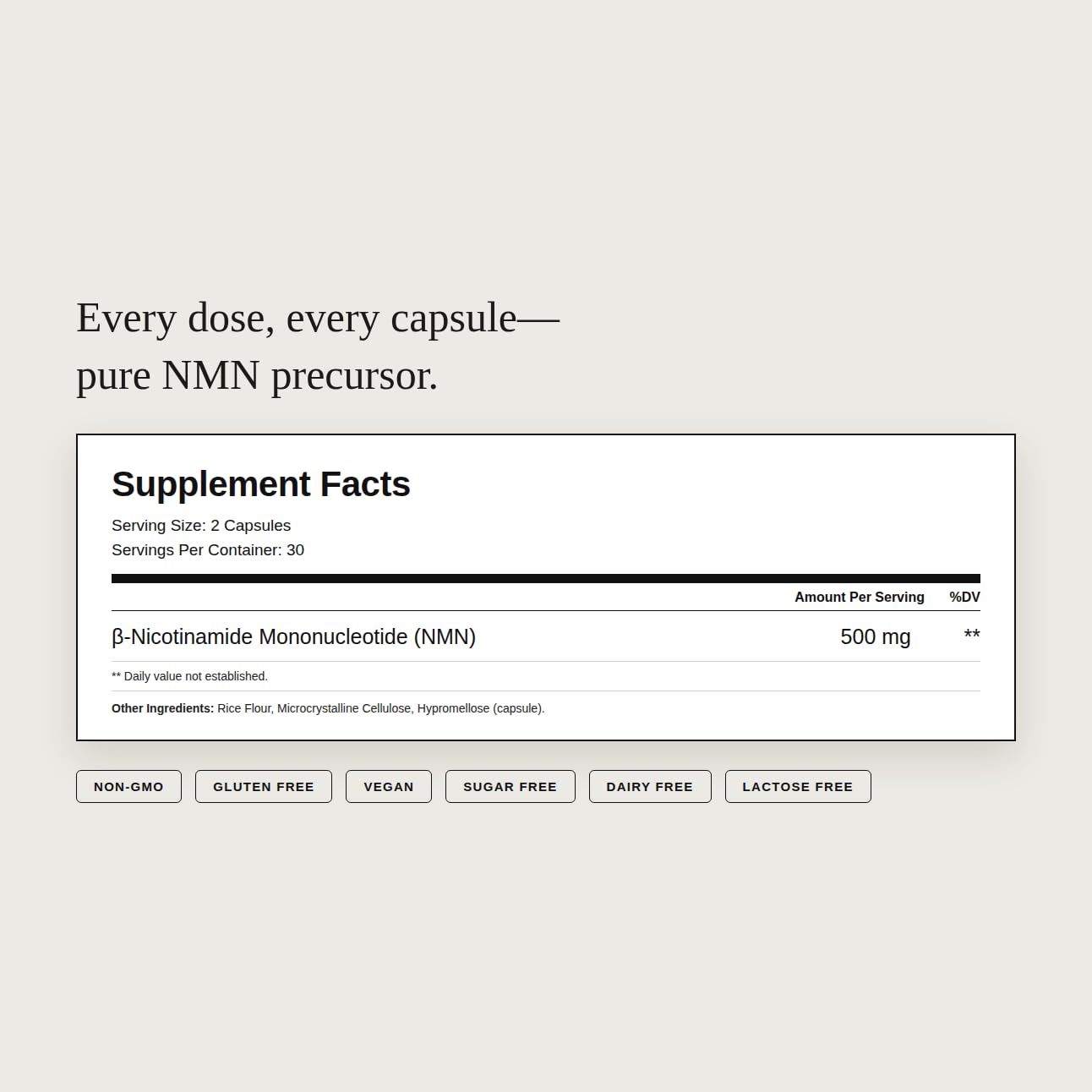 Dear Apothecary NMN 500mg Nicotinamide Mononucleotide NAD+ Precursor Supplement, Capsule, 60 Count