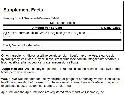 Swanson L-Arginine Sustained Release AjiPure 1000 mg Tablet, 90 Tablets