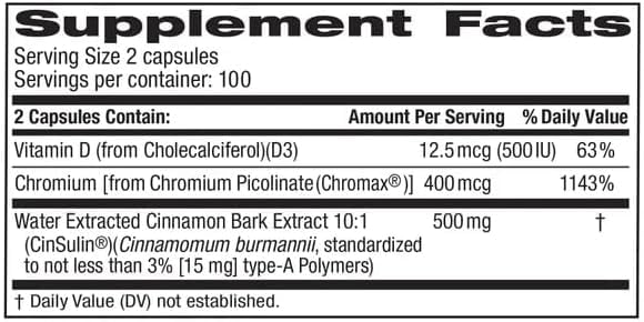 Adventure Home Cinssulin Cinnamon Chromium Picolinate Vitamin D3 200 Capsules