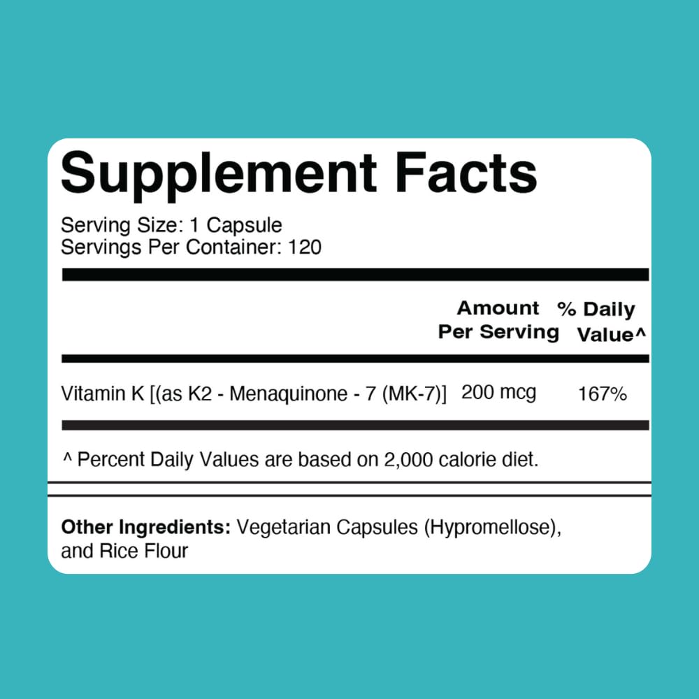 Divine Health Super K2 MK-7 Vitamin K2 200mcg Capsules 120 Capsules