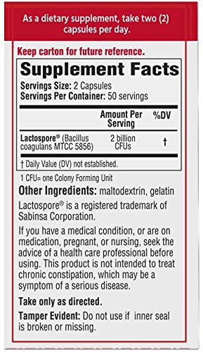 BACID Bacid Daily Probiotic with Bacillus Coagulans Capsules, 100 Count