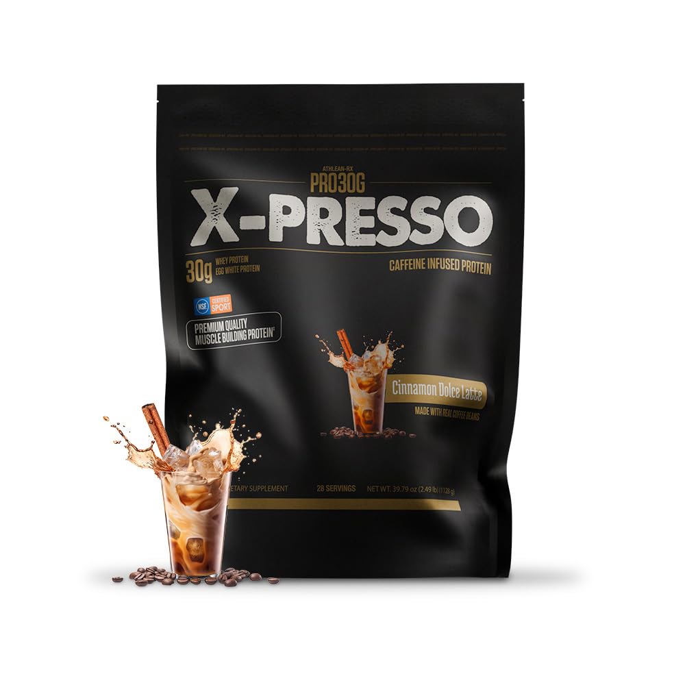 ATHLEAN-RX Xpresso Premium Caffeinated Protein Powder Cinnamon Dolce Latte, 2.78 lb