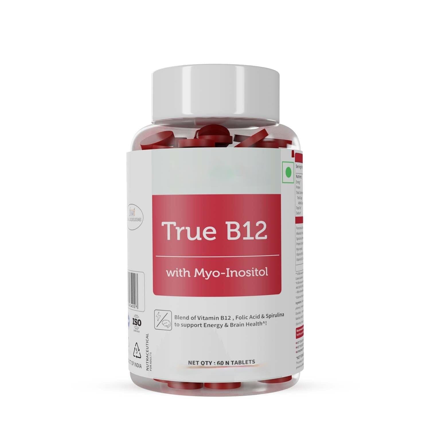 Generic Plant-Based True B12 Supplements for Men & Women, 60 Tablets