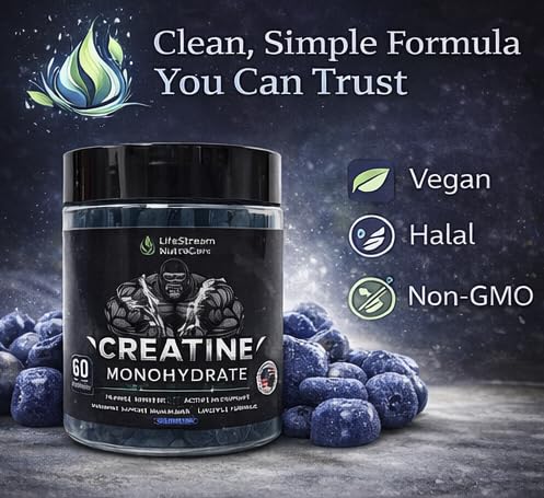 Generic Strength & Performance Gummies – Creatine Monohydrate for Muscle Growth | Vegan, Halal, Non-GMO, Blueberry Flavor, 60 Chewables