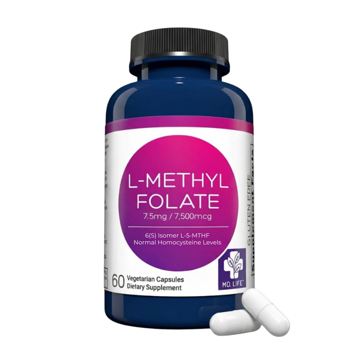MD.LIFE L-Methylfolate 7.5 mg (5-MTHF) Capsules, 120 Count