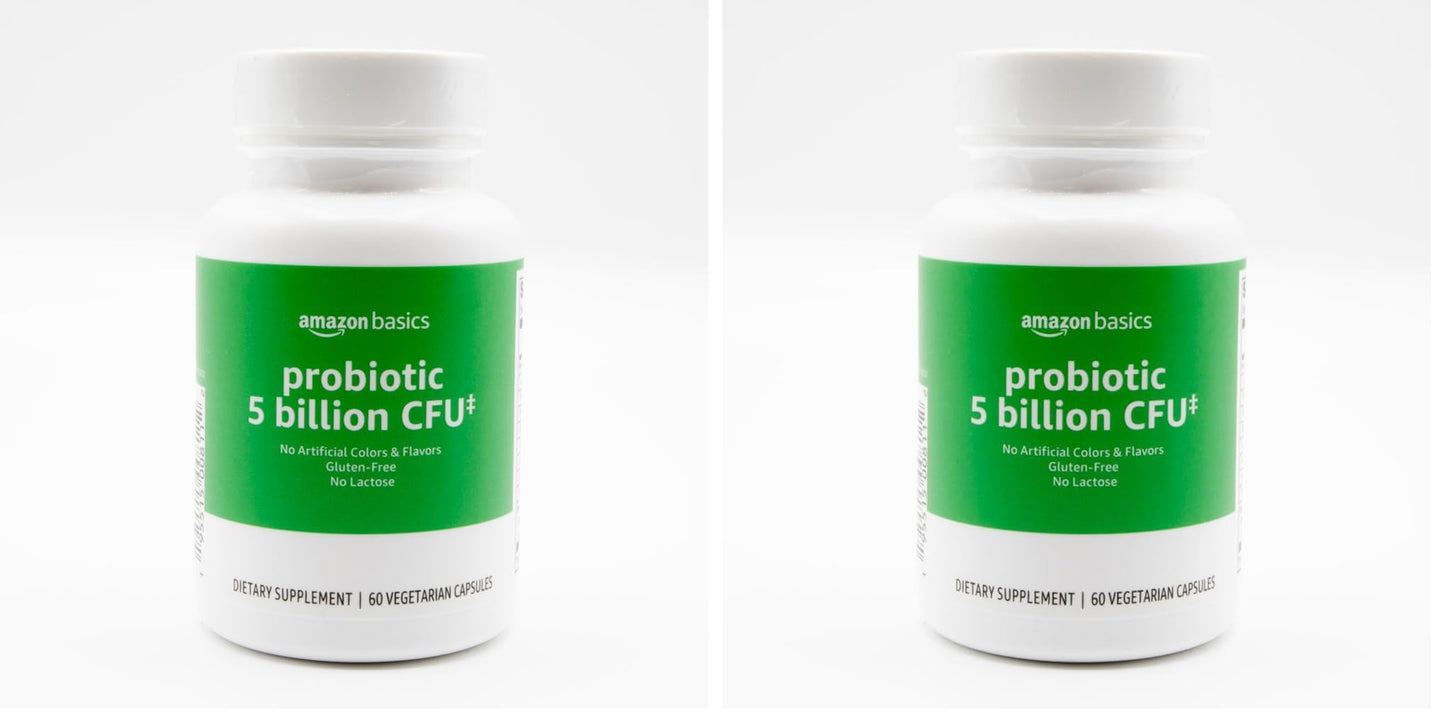 Amazon Basics Probiotic 5 Billion CFU, 8 Probiotic strains with 60 mg Prebiotic Blend, Capsules, 120 Count