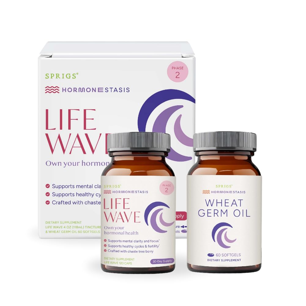 SPRIGS Life Wave Phase 2 Hormonal Support for Women, Herbal Wellness Formula with Wheat Germ Oil Capsules, 120 Capsules
