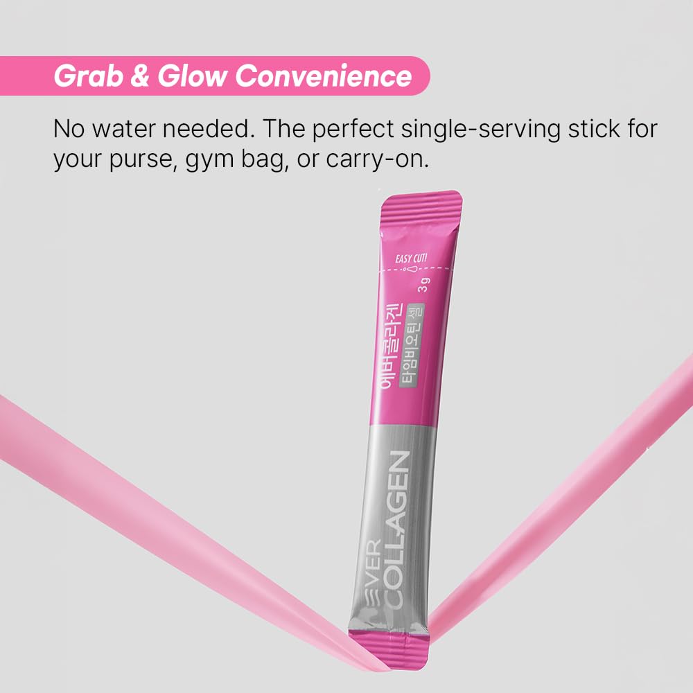 Ever Collagen Time Time Biotin Cell Low Molecular Weight Marine Collagen Peptides Powder Supplement, 30 Sticks