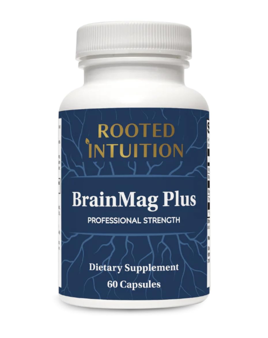 Rooted Intuition Brain Mag Plus Magnesium L-Threonate, Methylcobalamin & Theacrine for Clear Focus, Mental Energy & Motivation, 60 Capsules