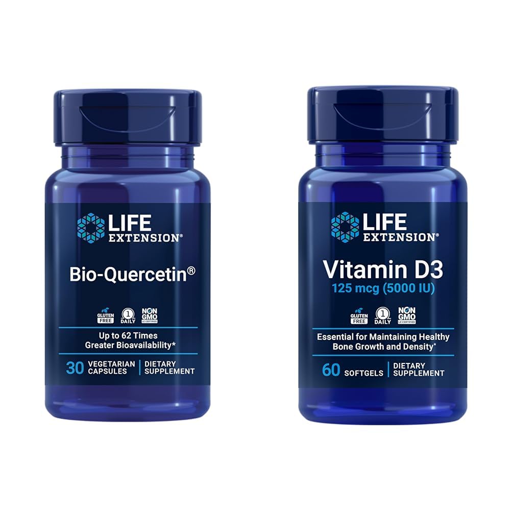 Life Extension Bio-Quercetin Immune & Heart Health Antioxidant Capsules + Vitamin D3 5000 IU Softgels, 90 Count