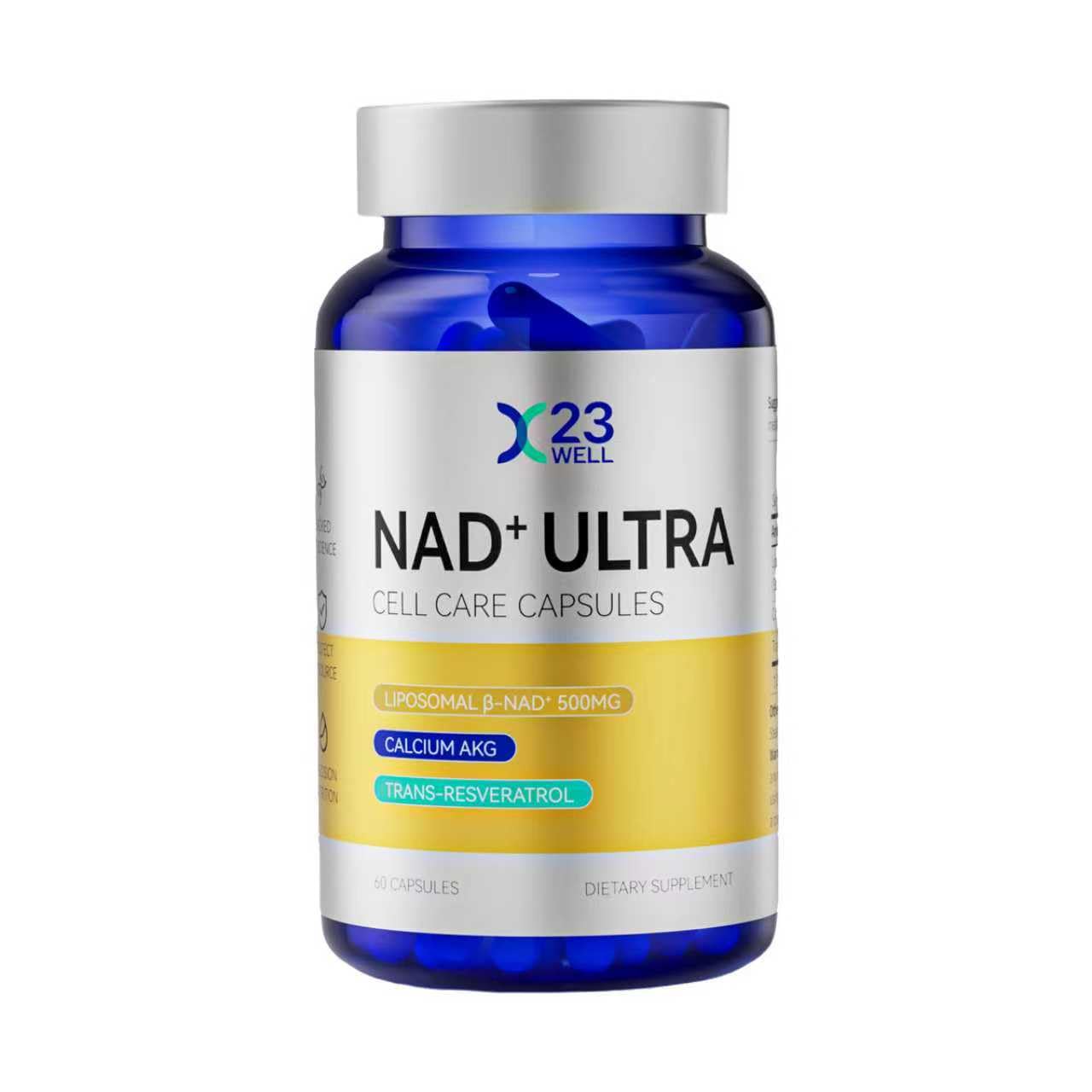 23WELL NAD+ Ultra Cell Care Capsules with Liposomal NAD+ Calcium Alpha Ketoglutarate & Trans-Resveratrol, 60 Capsules