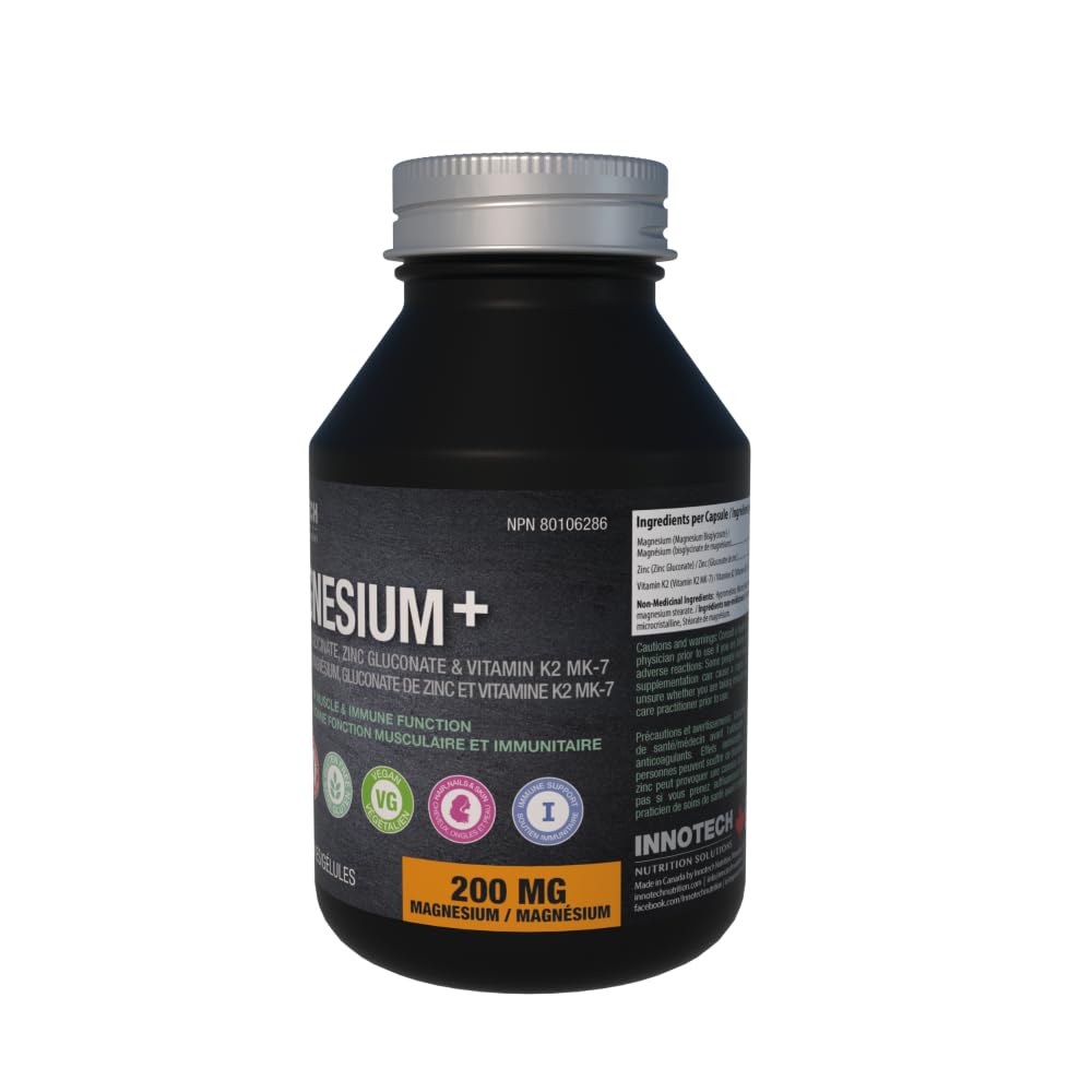 Innotech Nutrition Solutions Magnesium Bisglycinate with Zinc Gluconate & Vitamin K2 MK-7 Capsules, 120 Capsules
