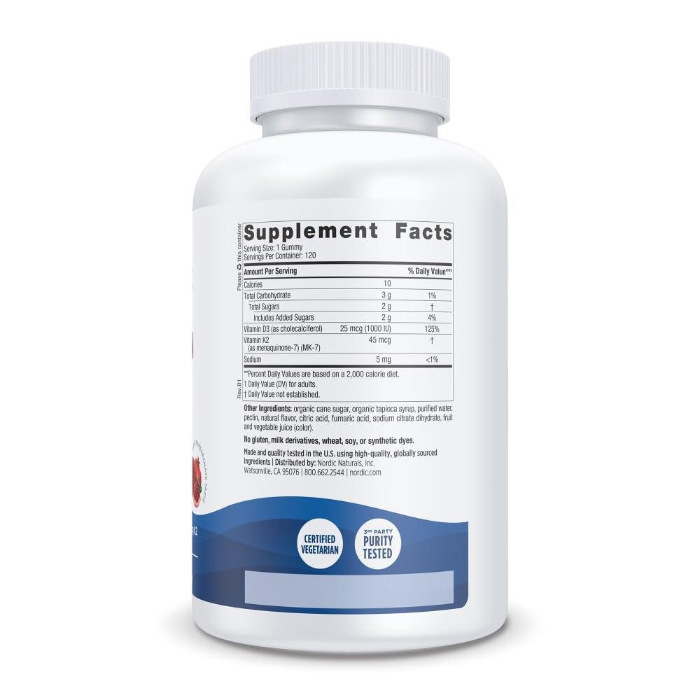 Nordic Naturals Vitamin D3 + K2 Gummies 120 Count