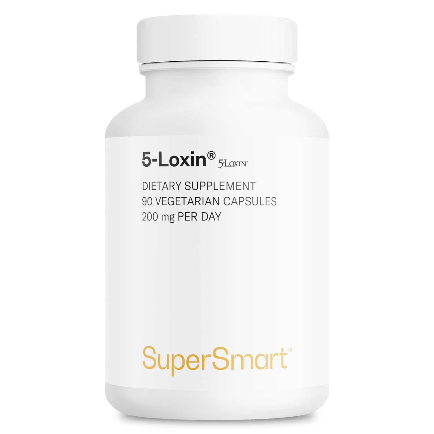 Supersmart 5-Loxin 200mg per Day (Patented) AKBA Supplement - 5-Loxin Boswellia Serrata Extract, Non-GMO & Gluten Free, Capsules, 90 Count