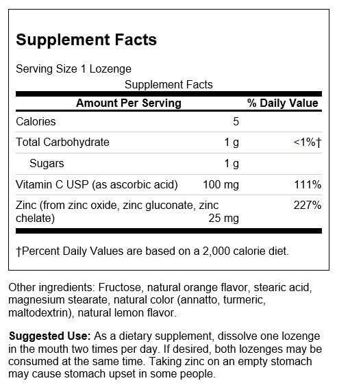 Swanson Premium Brand Zinc & Vitamin C Lozenges 25/100 Milligrams, 200 Lozenges