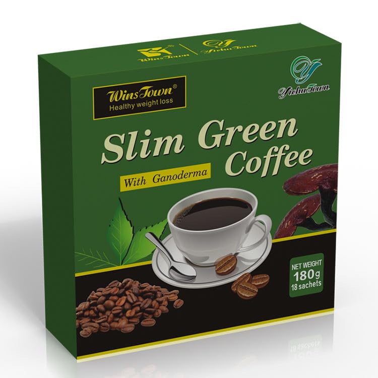 Wins Town 6-IN-1 Natural Diet Instant Coffee with Ginseng, Ganoderma & Matcha – Green Coffee Blend for Metabolism Support, Energy Boost, Gluten-Free, 6.35 Ounce Powder