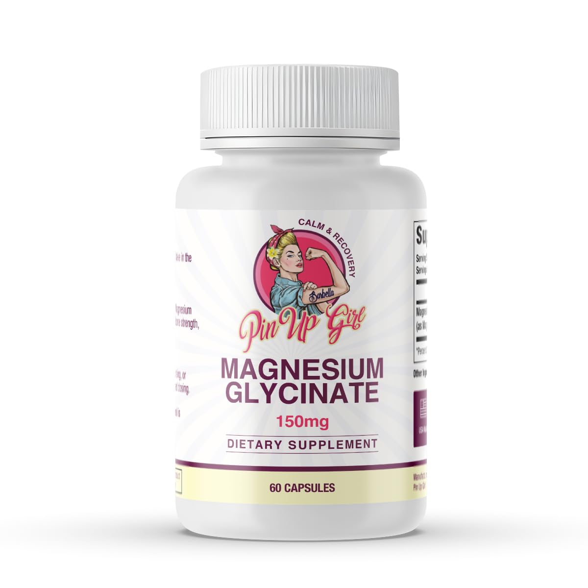 Pin Up Girl Magnesium Glycinate for Women – 150mg Chelated for Bioavailability – Premium, High Absorption, Non-Laxative – 60 Capsules