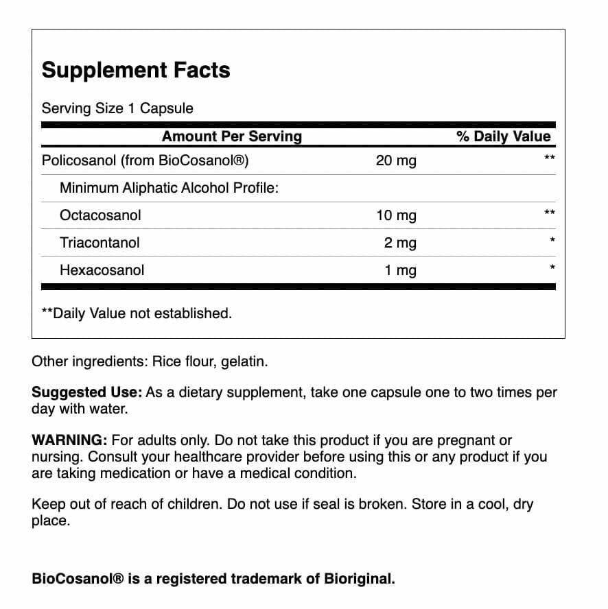 Swanson Ultra Policosanol 20mg Capsule, 60 Capsules