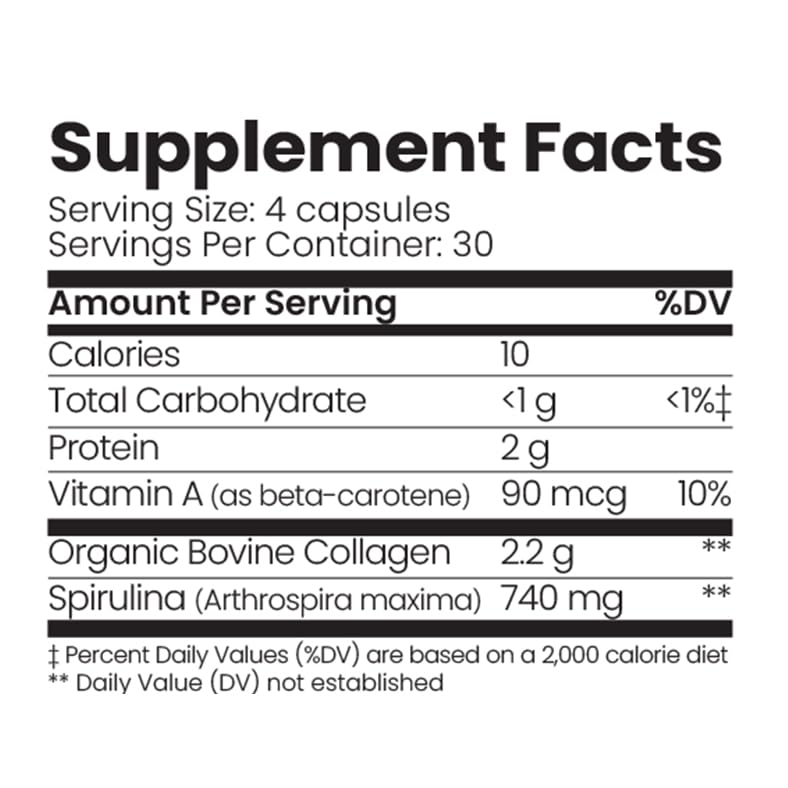 Organic Collagen Australia Pure Collagen & Spirulina Capsules – Antioxidant-Rich Supplement for Skin Elasticity, Joint Health, Metabolism Support & Energy, 120 Capsules