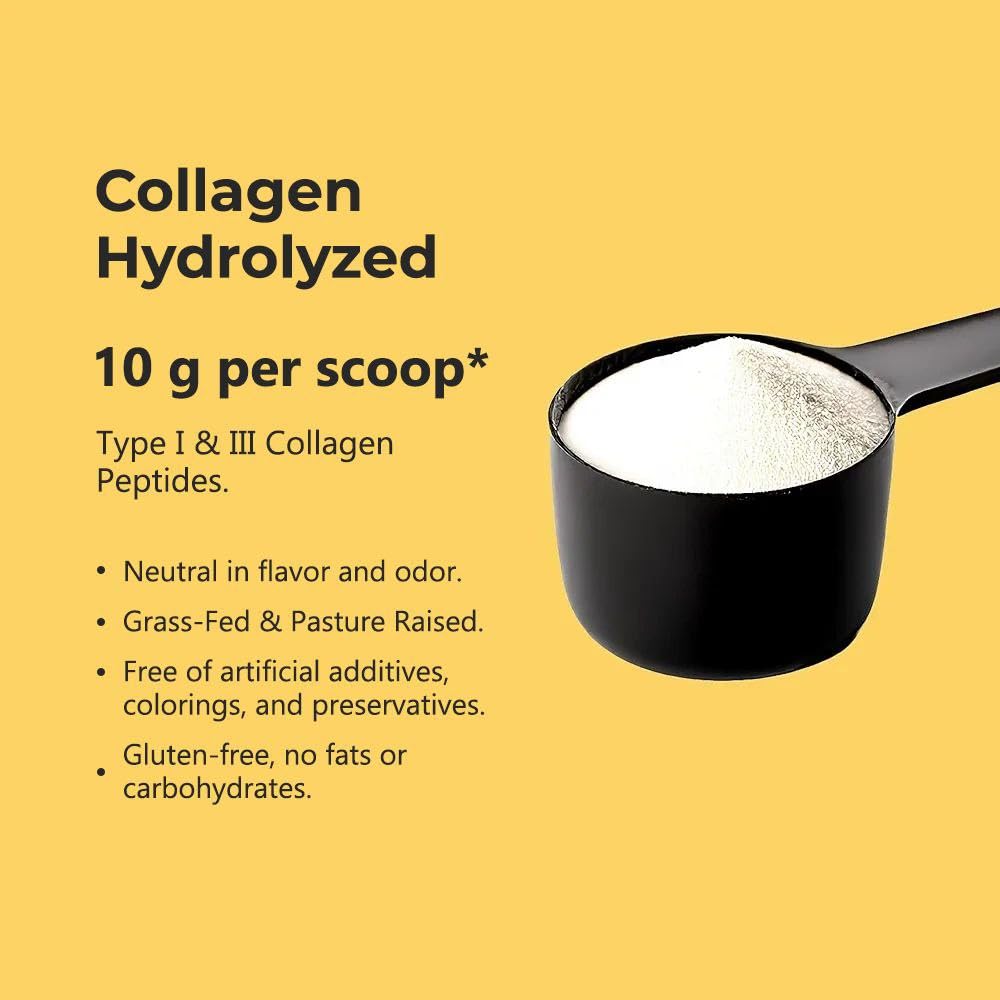 Generic Hydrolyzed Collagen Peptides Powder Type I & III Bovine Supplement, Flavorless, Odorless, Sugar-Free, Gluten-Free, 500g, 18