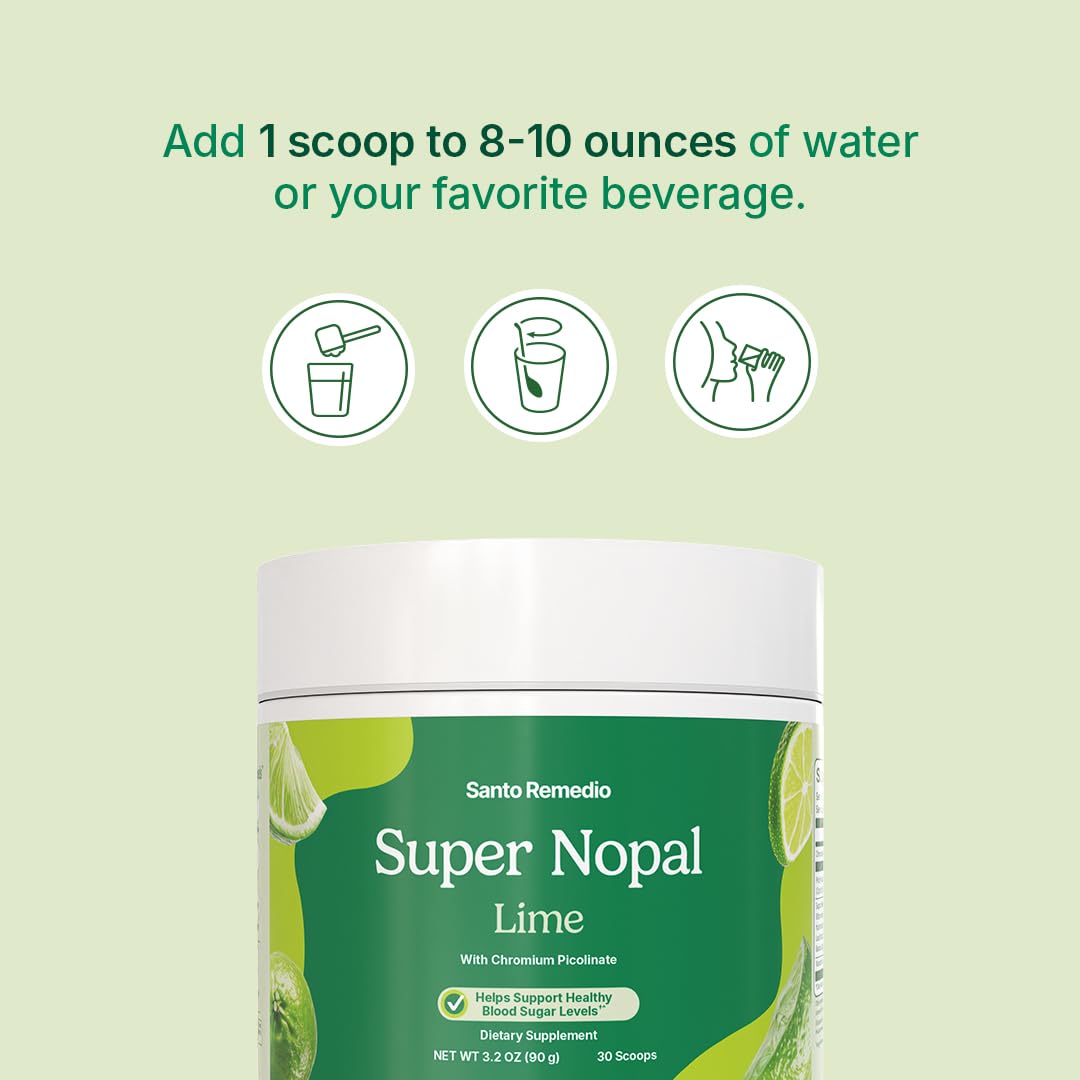 Santo Remedio Super Nopal Powder, Lime Flavor, Nopal Cactus & Prickly Pear Formula, Dietary Supplement, 3.2