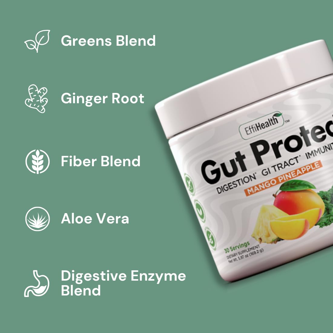 Gut Protect Greens Superfood Powder with Probiotics & Prebiotics Mango Pineapple, 10.05 Ounce