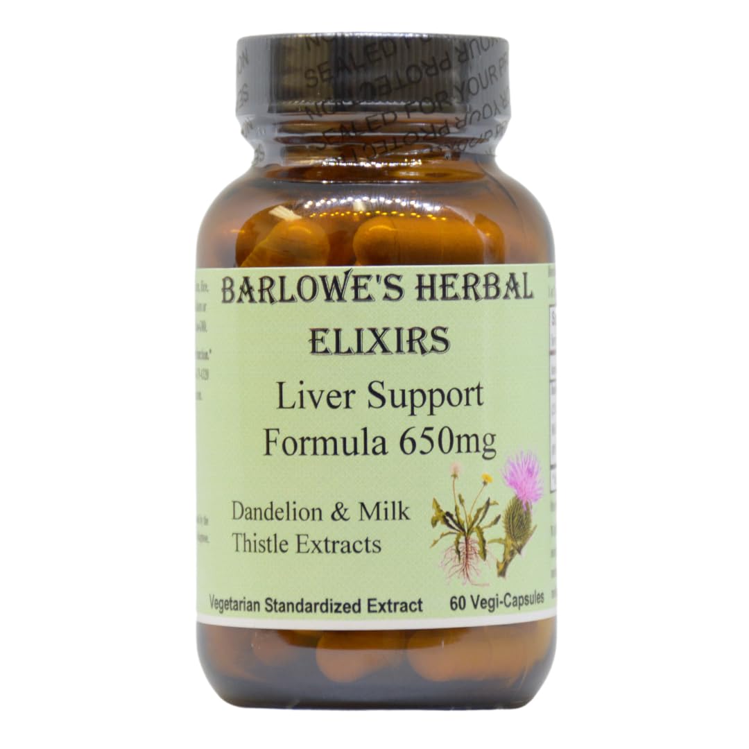 Barlow's Herbal Elixirs Liver Support Formula 650mg Per Capsule, 60 Vegan Capsules