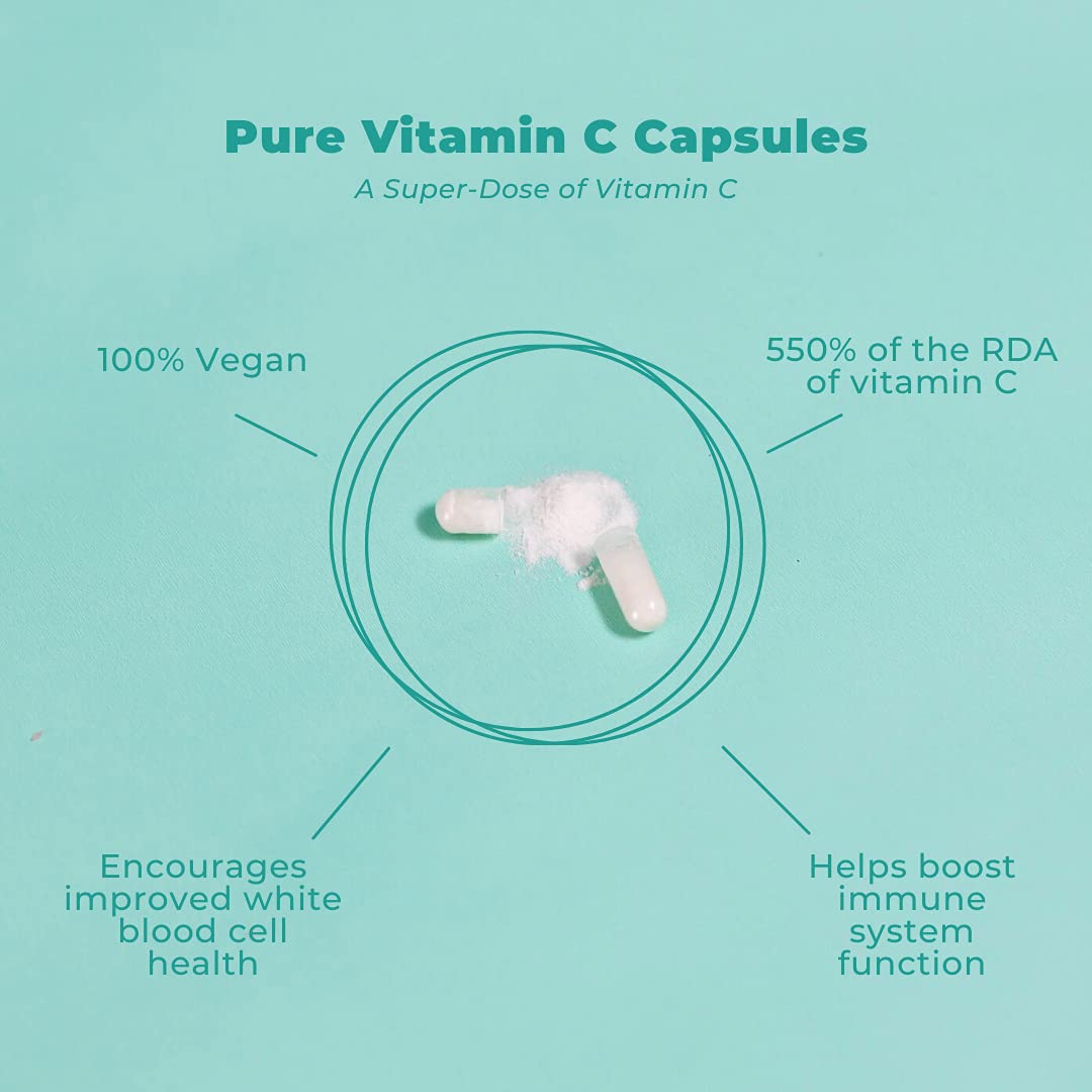 Vegan Life Nutrition Pure Vitamin C Supplement Capsule Gluten-Free, Non-GMO Immune Support and White Blood Cell Health 120 Capsules