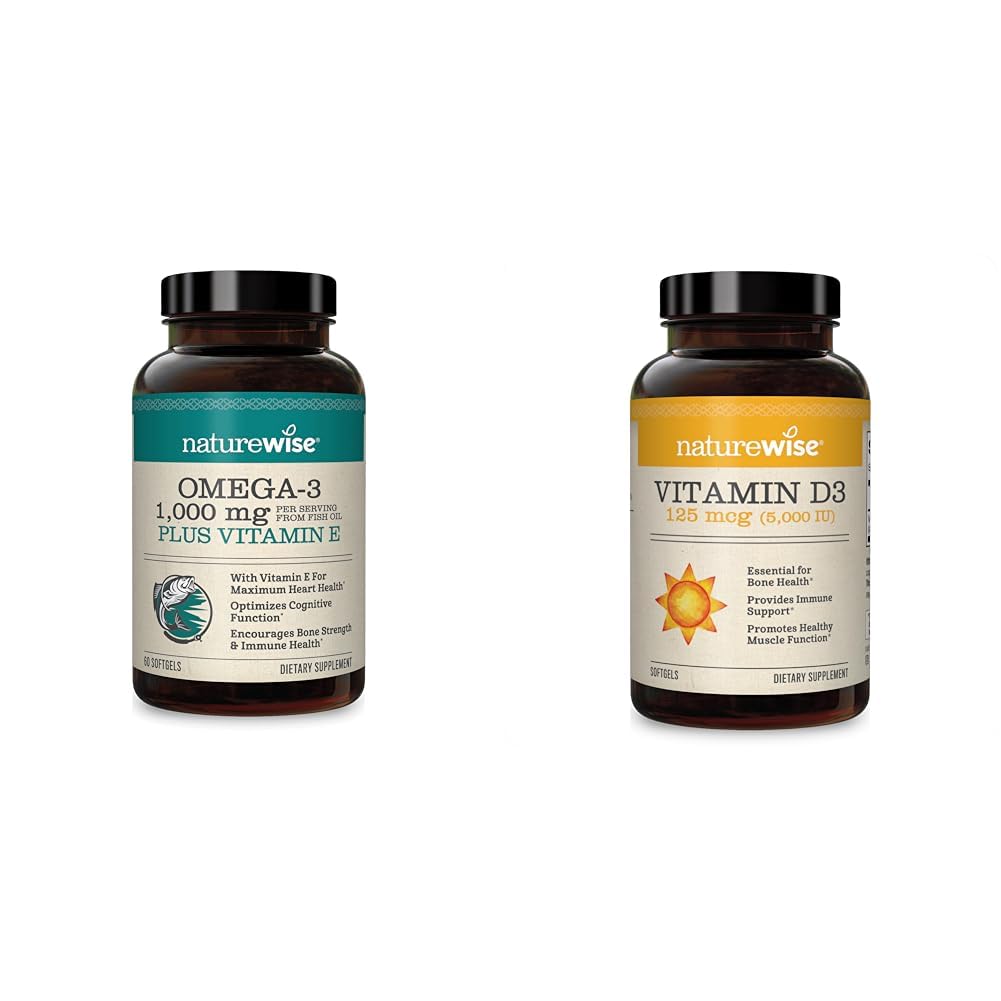 NatureWise High-Potency 1000mg Omega 3 with 600mg EPA, 400mg DHA, & Vitamin E & Vitamin D3 5000iu (125 mcg) Healthy Muscle Function and Immune Support Softgels, 60 Count