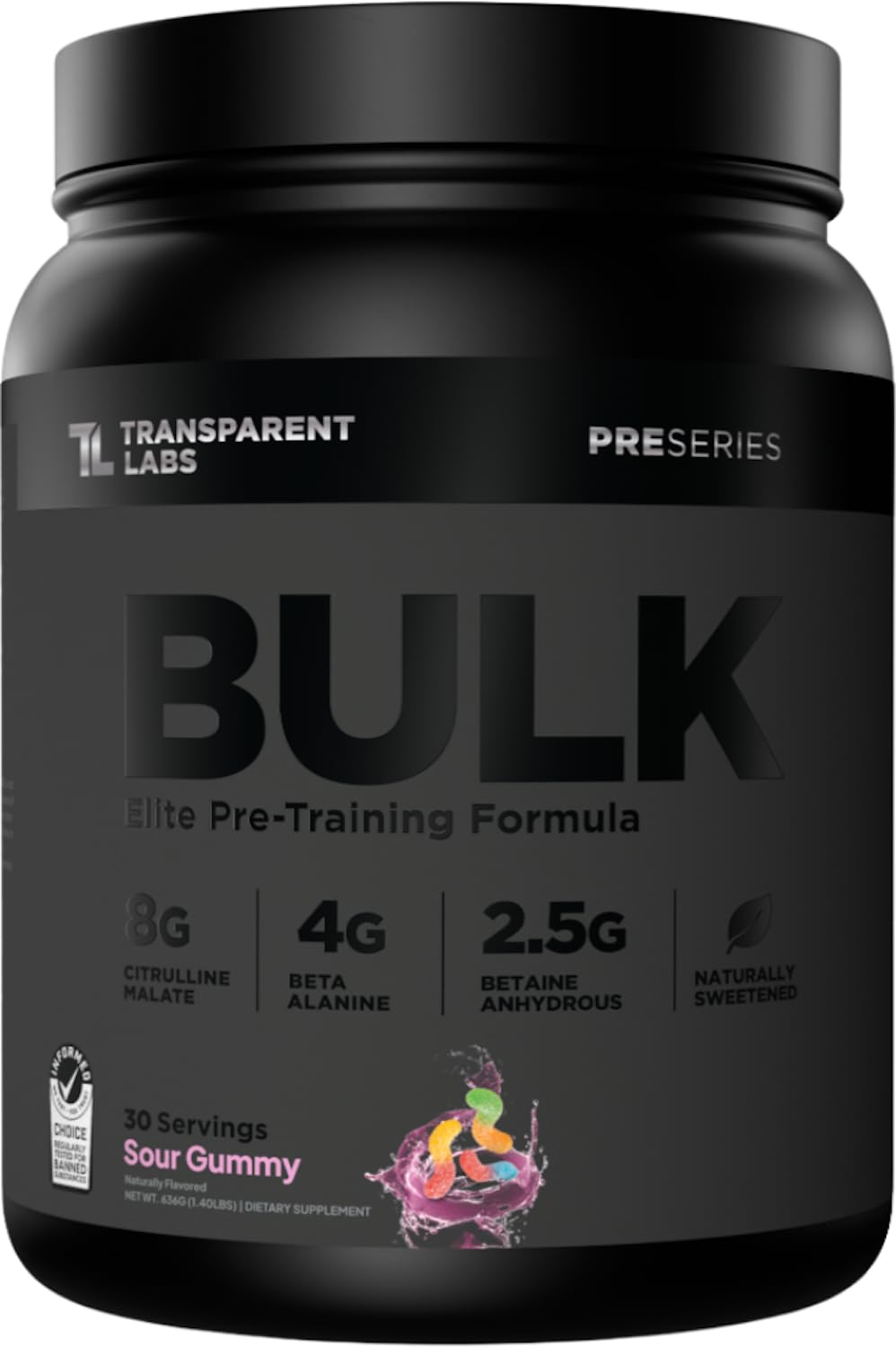 Transparent Labs Bulk Black Pre Workout Powder, 30 Servings