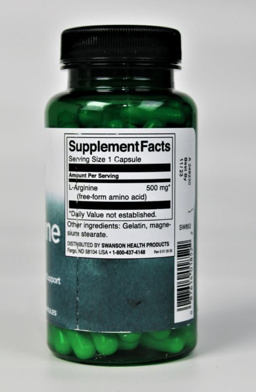 Swanson Amino Acid L-Arginine 500 mg Capsules, 100 Count