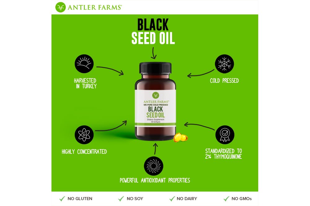 Antler Farms Black Seed Oil Softgel Capsules, 60 Softgels