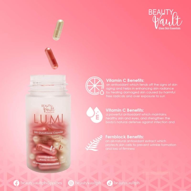 Beauty Vault LUMI 24H Glutathione Capsules 60 Count