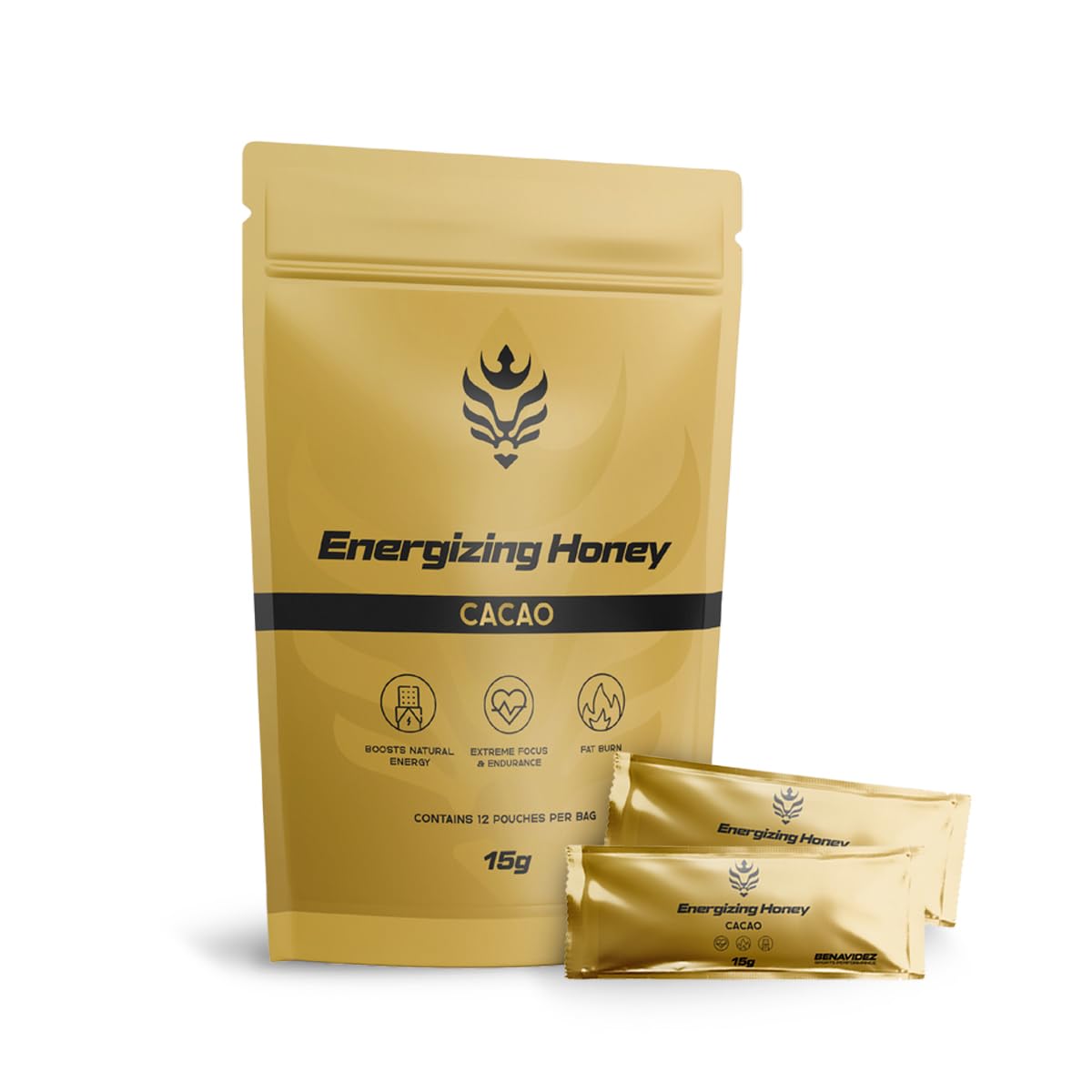 Benavidez sports performance Energizing Honey + Cacao Gel Pouches, 12 Count (15 g Each)