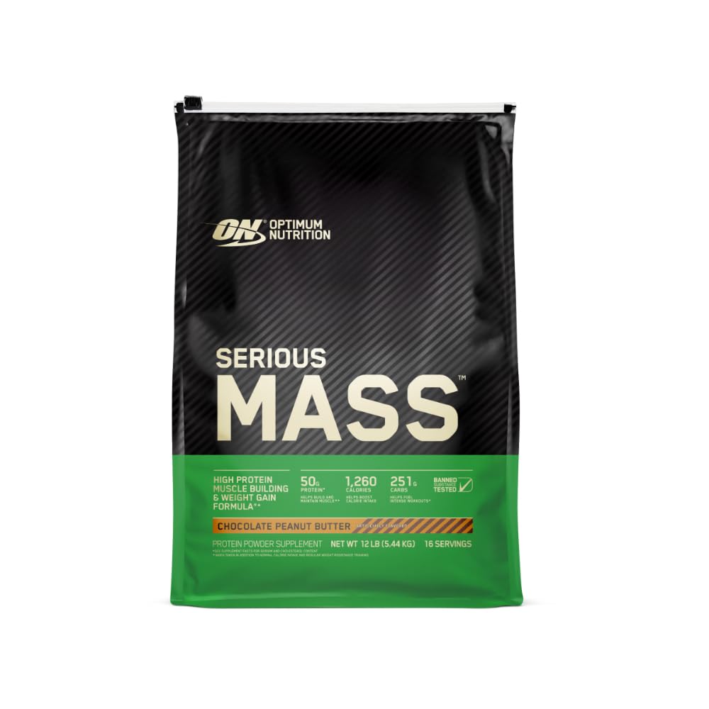 Optimum Nutrition Serious Mass Protein Powder Chocolate Peanut Butter 12 lb, 192 Servings