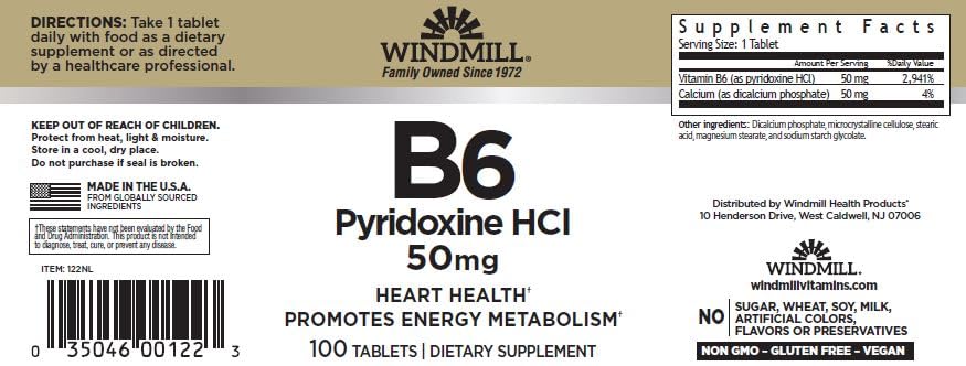 Windmill Vitamin B-6 50 mg Tablet, 100 Tablets