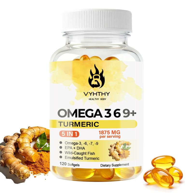 VYHTHY Omega-3-6-9 Softgels with Turmeric, Curcumin, DHA & EPA, 120 Count