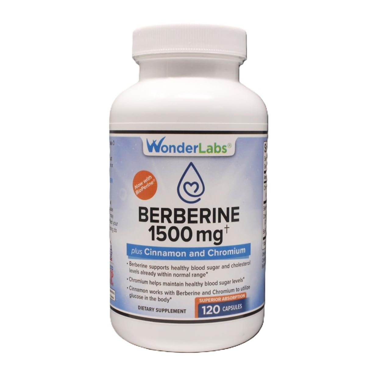 Wonder Laboratories Superior Absorption Berberine HCL 1500mg + Cinnamon, Chromium, and BioPerine for Glucose, Heart & Immune System Health, Gluten & GMO Free, 120 Capsules