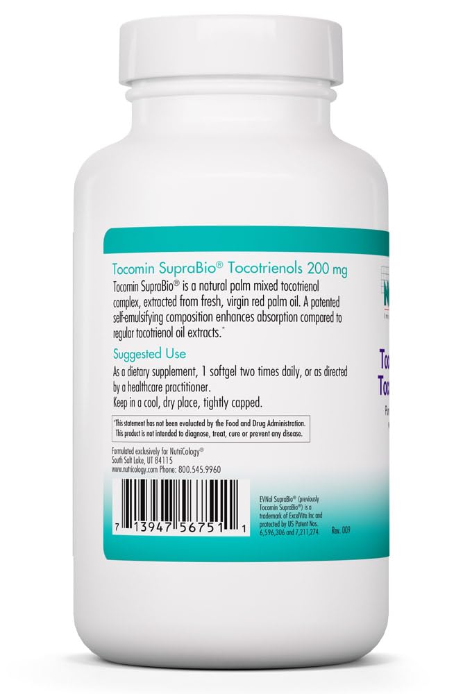 Allergy Research Group Nutricology Tocomin SupraBio Tocotrienols 200 mg Softgel 120 Count