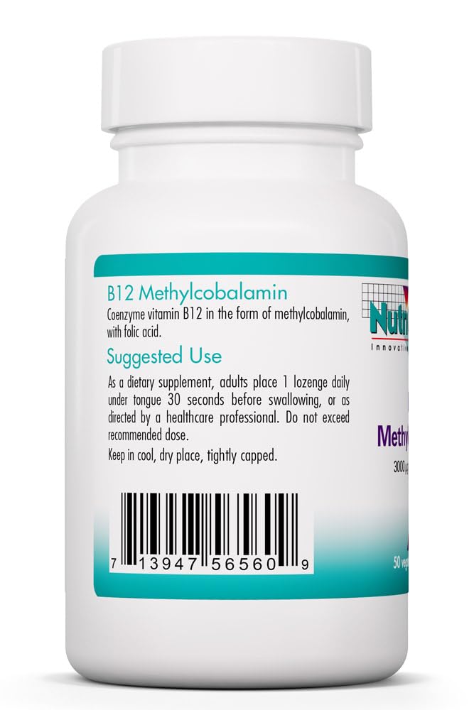Allergy Research Group Nutricology B12 Methylcobalamin Supplement - Vitamin B12 and Folate, with 400mcg Folic Acid, Pure, Vegetarian Lozenges Capsule, 50 Capsules