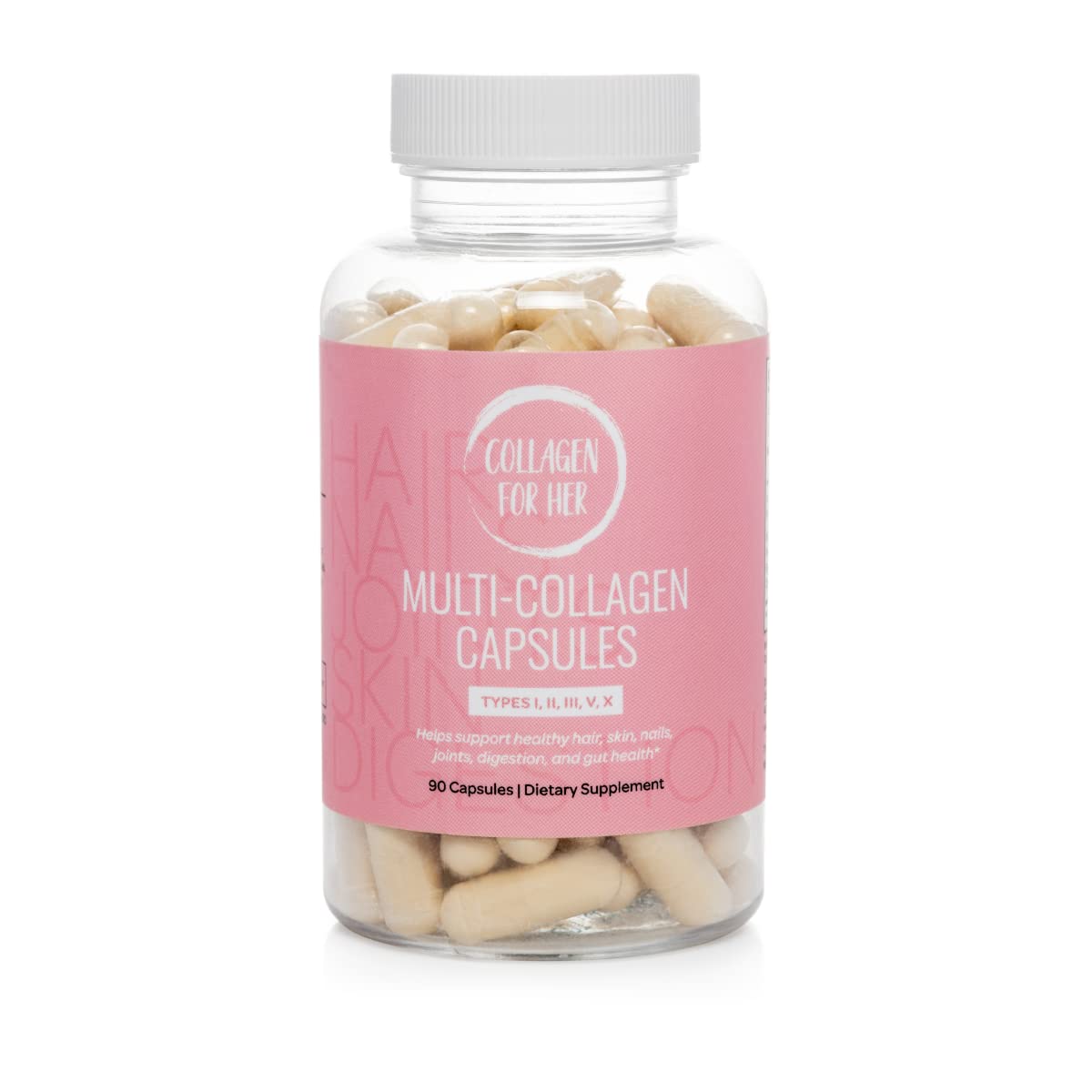 Collagen For Her Multi Collagen Capsules for Women (Types I, II, III, V, X) Hydrolyzed Collagen Peptides, Vitamin Supplement for Hair, Skin, Nails, and Joint Support, 90 Capsules