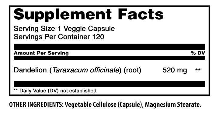 Amazing Nutrition Dandelion Root Supplement Capsule, 120 Count
