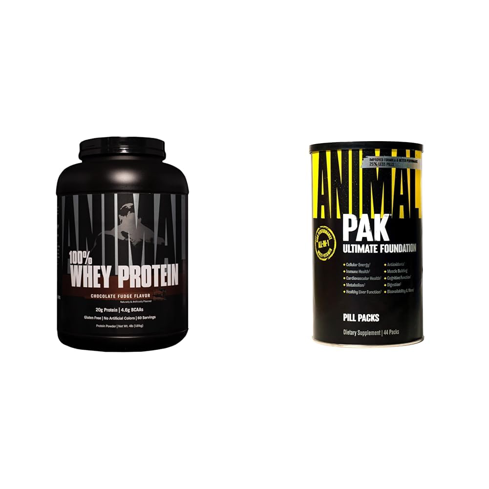 Animal 100% Whey Protein Powder – Whey Blend for Pre- or Post-Workout & Pak, All-in-One Vitamin & Supplement Pack 1