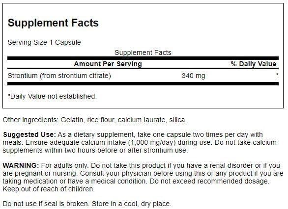 Swanson Strontium Citrate 340 Milligrams Capsules, 60 Count